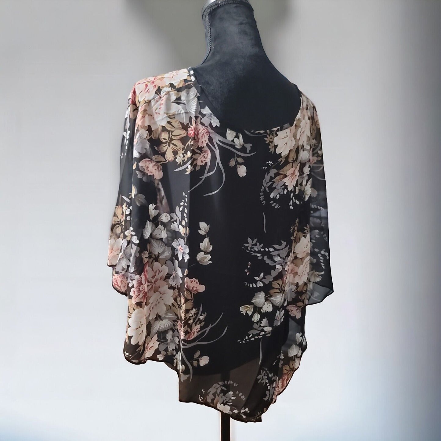 Floral Print Asymmetrical Sheer Poncho Blouse Size M