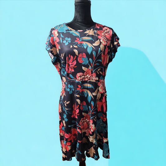 Floral Print Dress With Ruffle Hem Size XL