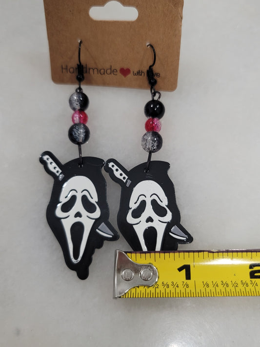 Handmade by BB Ghost Face dangle bead earrings