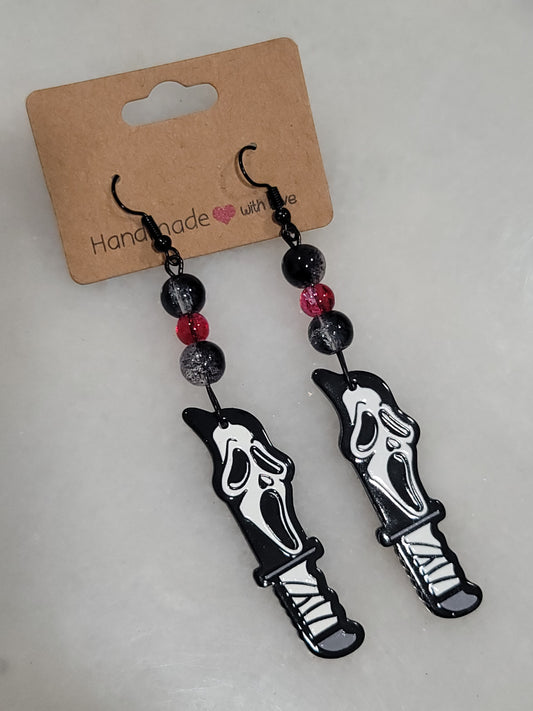 Handmade by BB Ghost Face dangle bead earrings