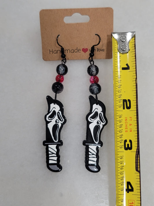 Handmade by BB Ghost Face dangle bead earrings