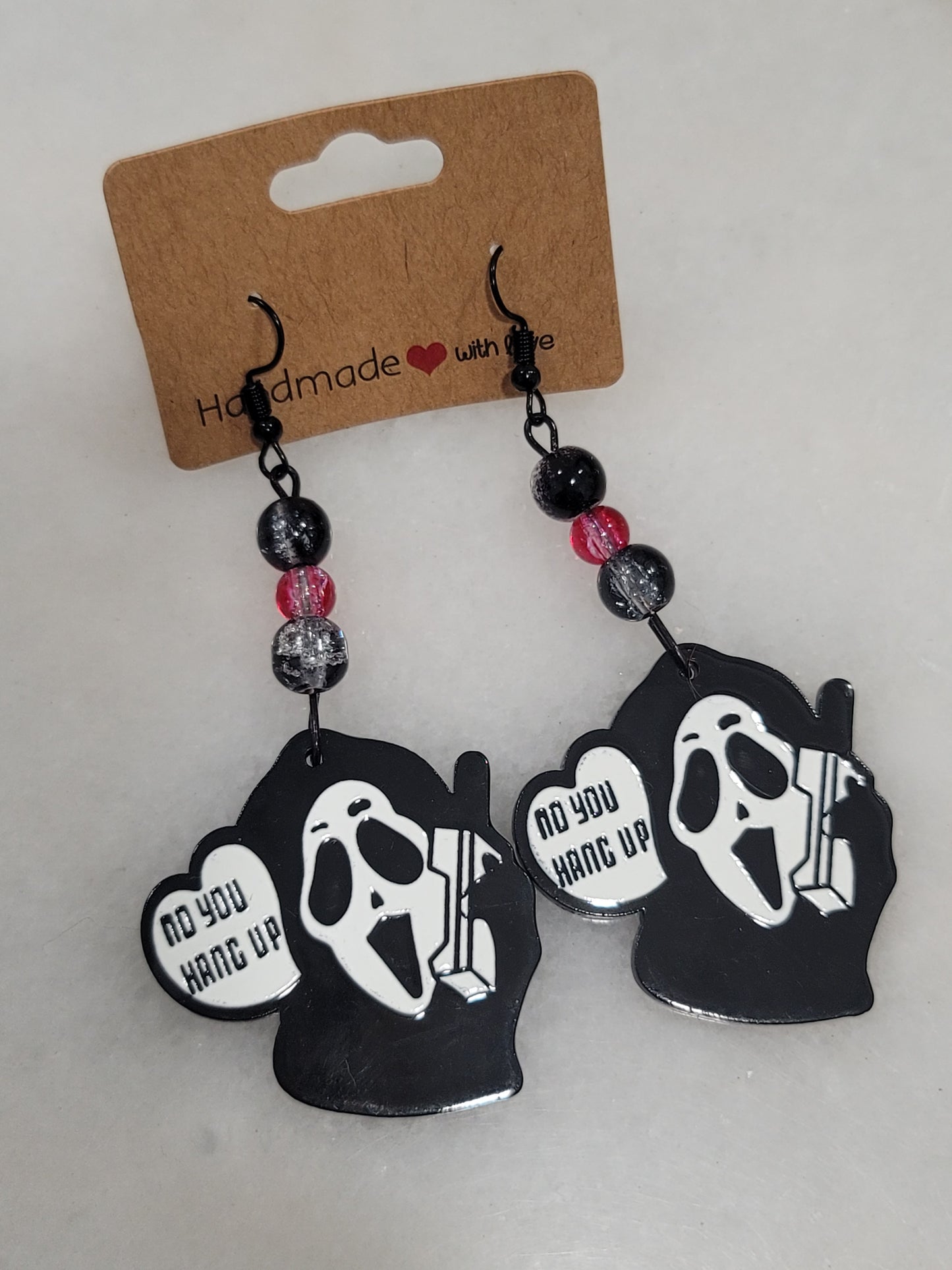 Handmade by BB Ghost Face dangle bead earrings