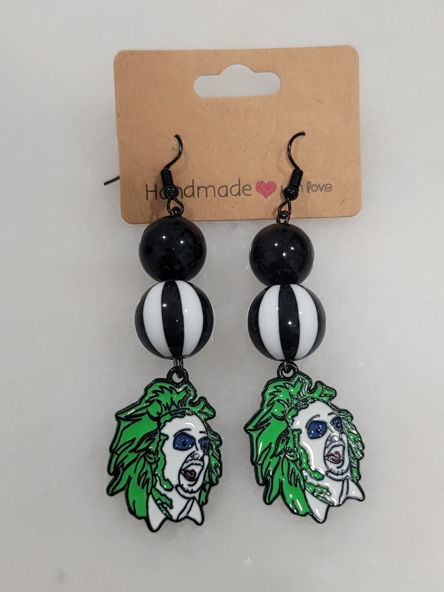 Handmade by BB Beetlejuice large bead dangle earrings