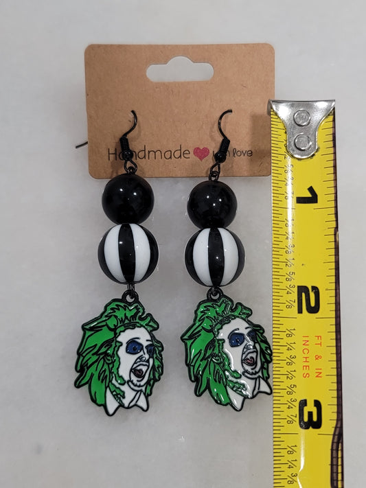 Handmade by BB Beetlejuice large bead dangle earrings