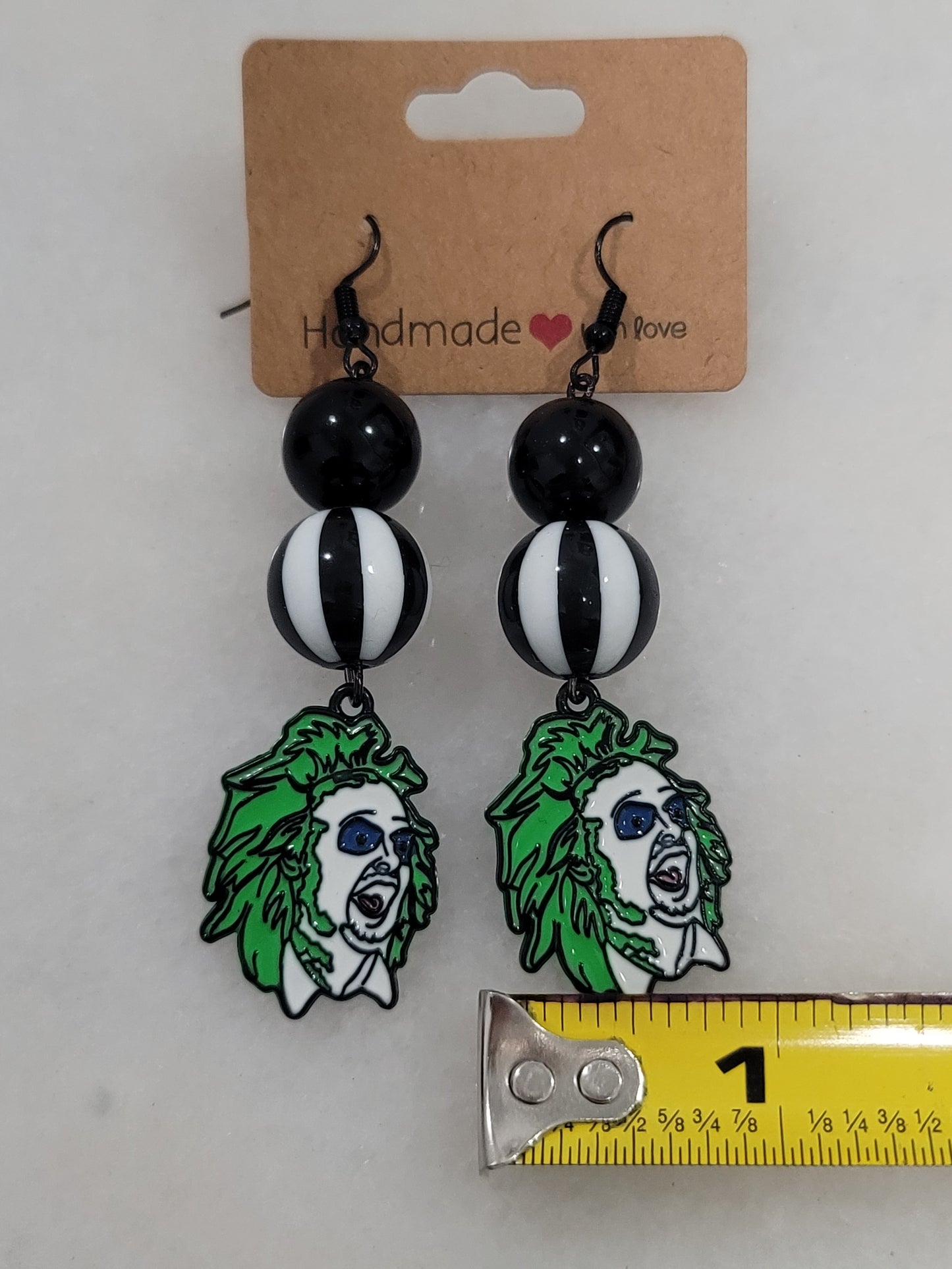 Handmade by BB Beetlejuice large bead dangle earrings