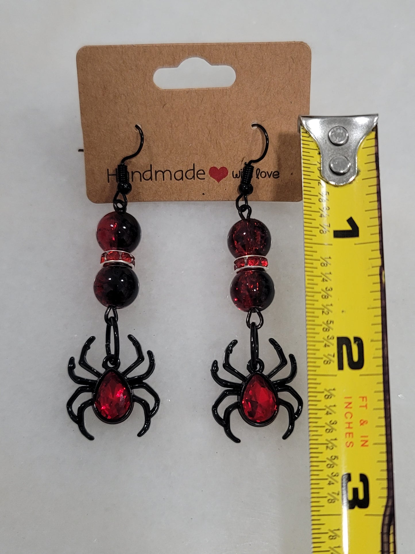 Handmade by BB Halloween spider Black red glass bead dangle earrings