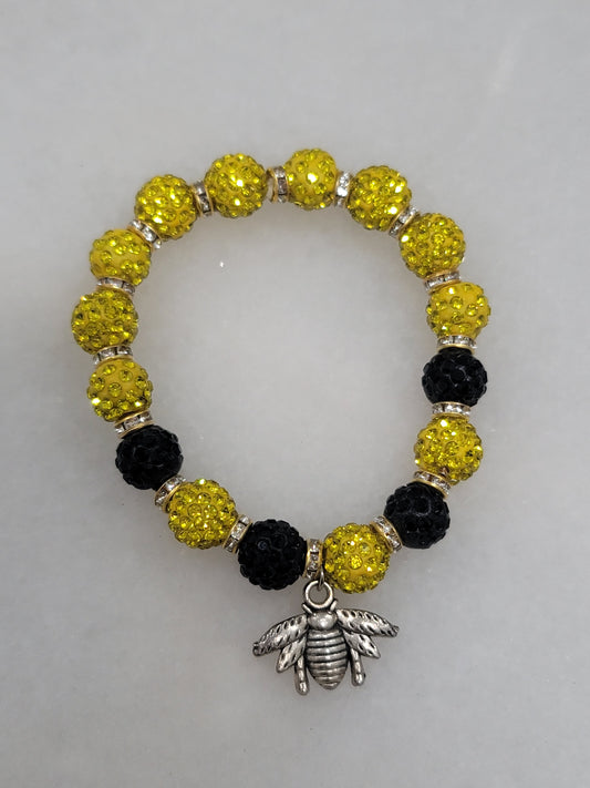 Handmade by BB  rhinestones Bee bead stretch bracelet