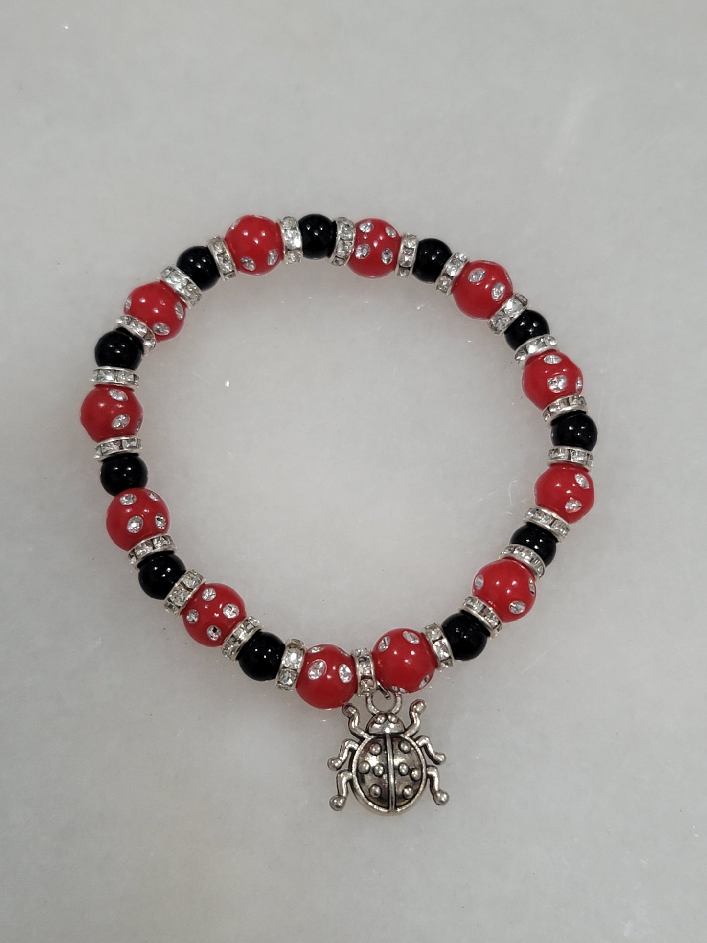 Handmade by BB Lady bug rhinestones bead stretch bracelet