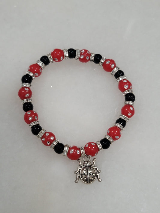 Handmade by BB Lady bug rhinestones bead stretch bracelet