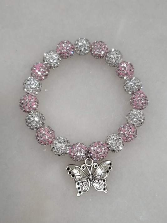 Handmade by BB butterfly rhinestones bead stretch bracelet