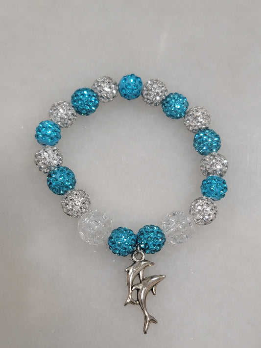 Handmade by BB Dolphins rhinestone bead stretch bracelet