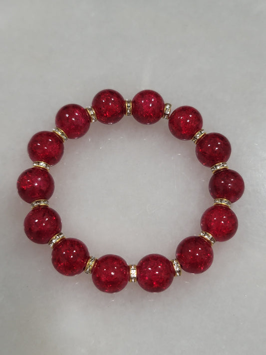 Handmade by BB Red glass bead stretch bracelet