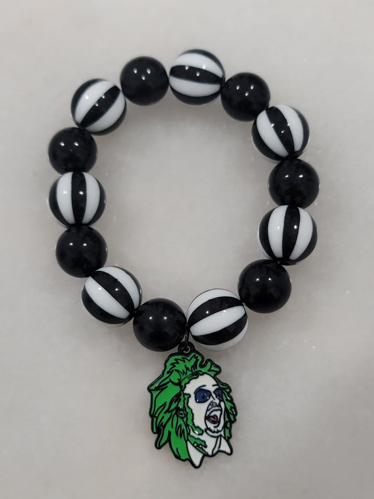 Handmade by BB BeetleJuice large bead stretch bracelet