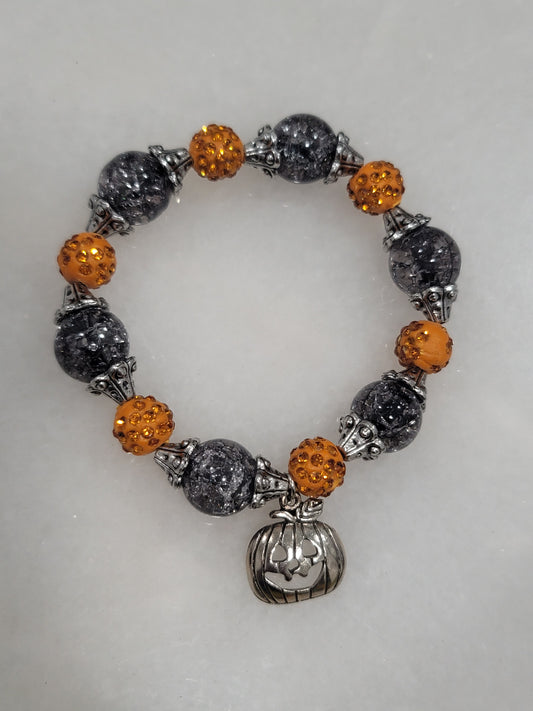 Handmade by BB Halloween pumpkin stretch bracelet