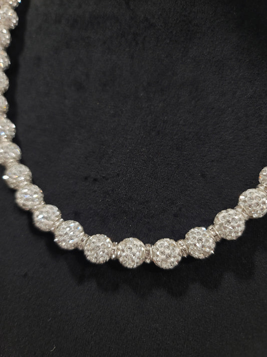 Handmade rhinestone white beaded necklace by BB