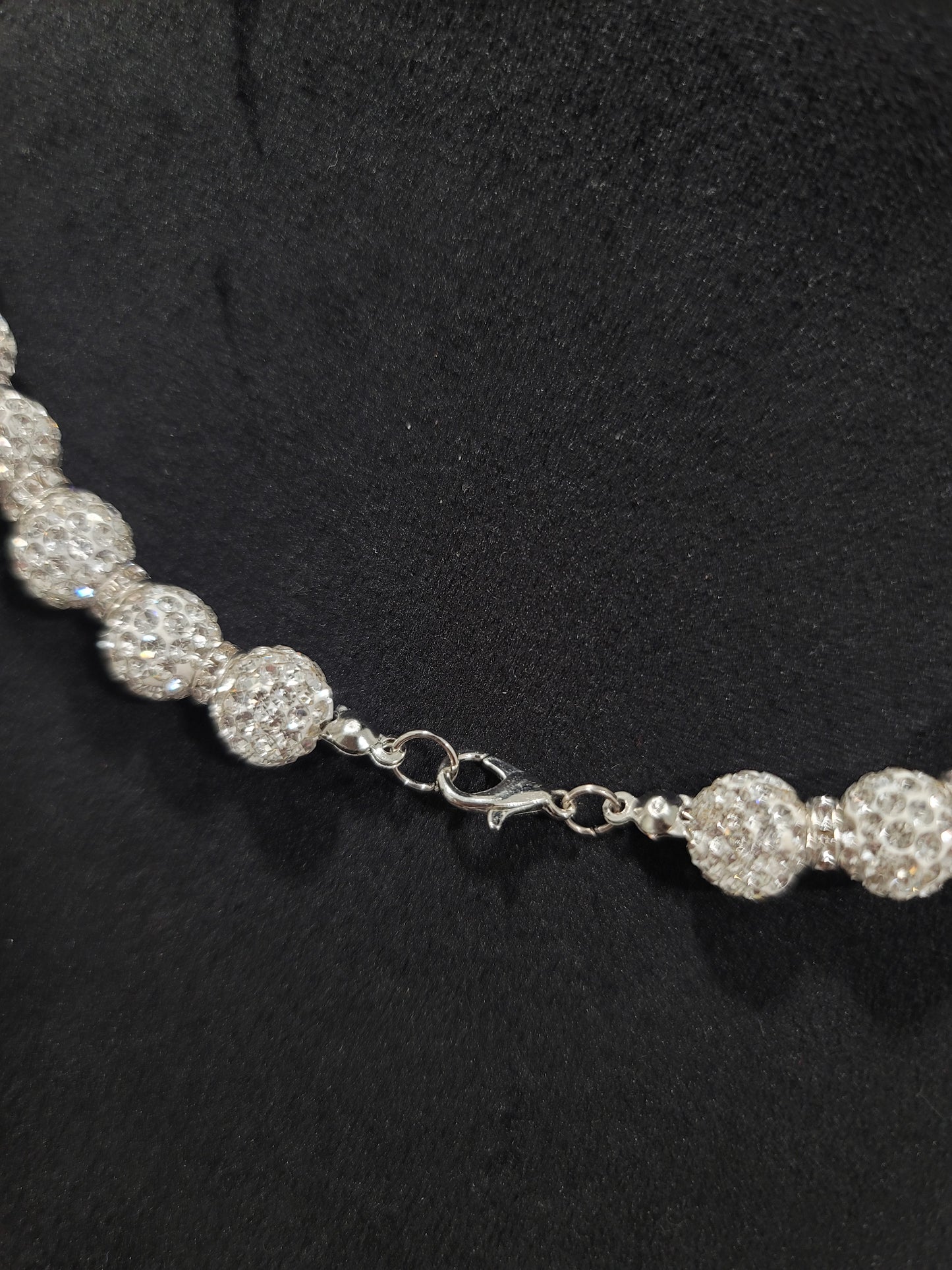 Handmade rhinestone white beaded necklace by BB