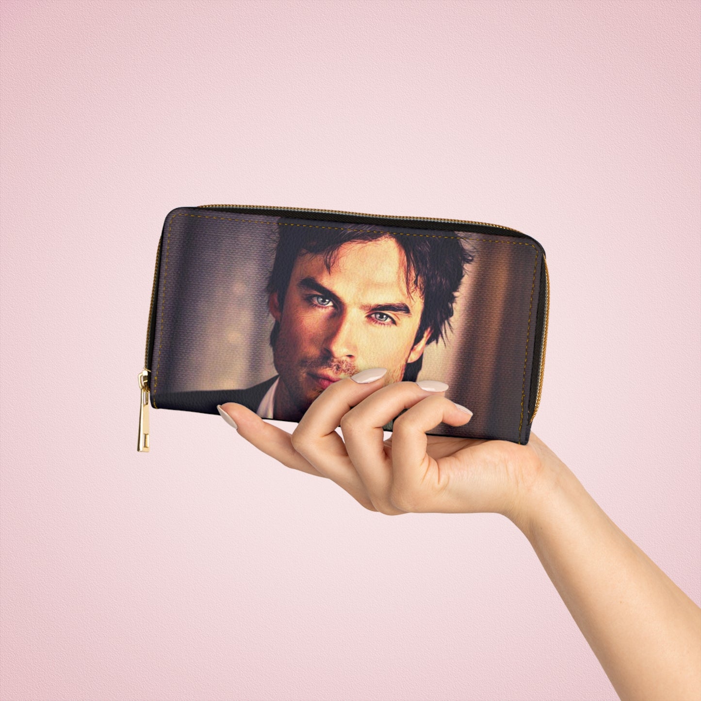 Vampire Diaries Damon Salvatore Photo Zipper Black Wallet