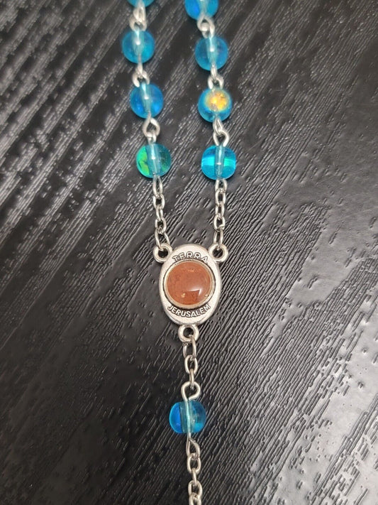 Blue Rosary Glass Beads Jerusalem