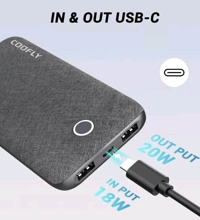 Portable Charger 10000mAh 5V/3A Power Bank USB C in&Out High-Speed