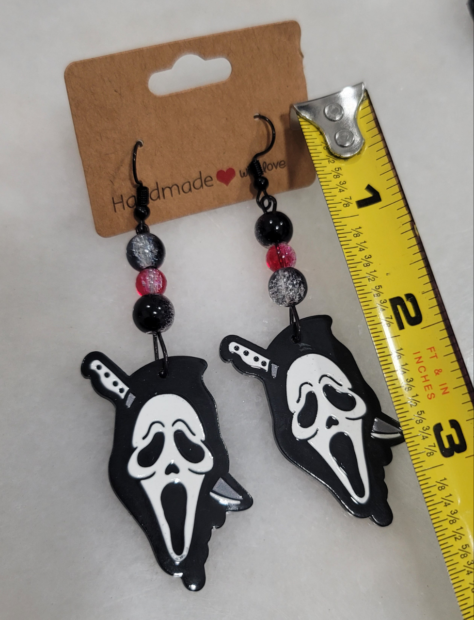 Handmade by BB Ghost Face dangle bead earrings