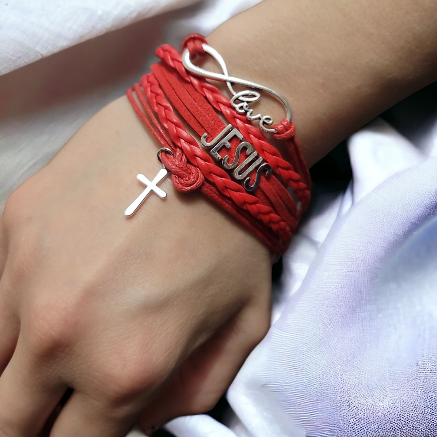 Red Multilayer Jesus Bracelet Religious Cross Bracelet