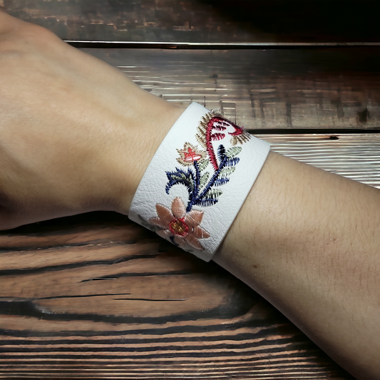 White Embroidery Wrist Cuff Bracelet