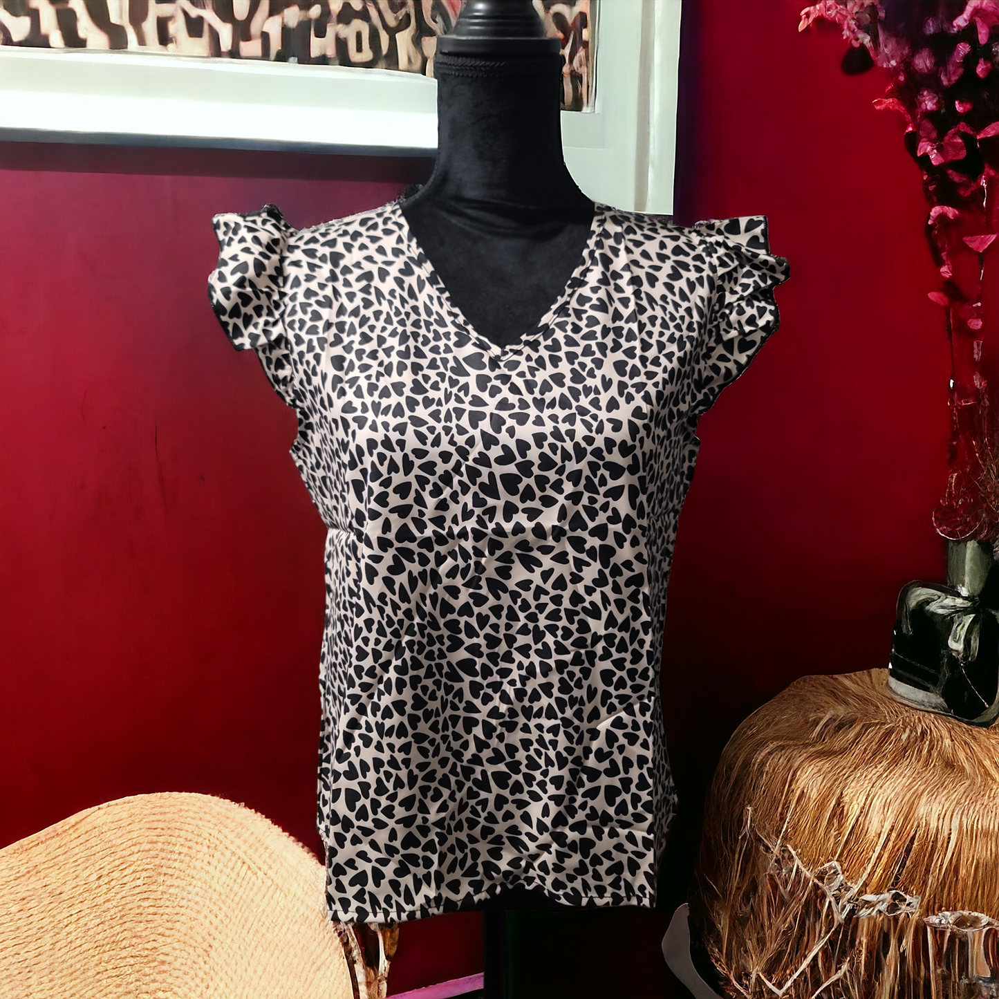 Heart Print Blouse Size M