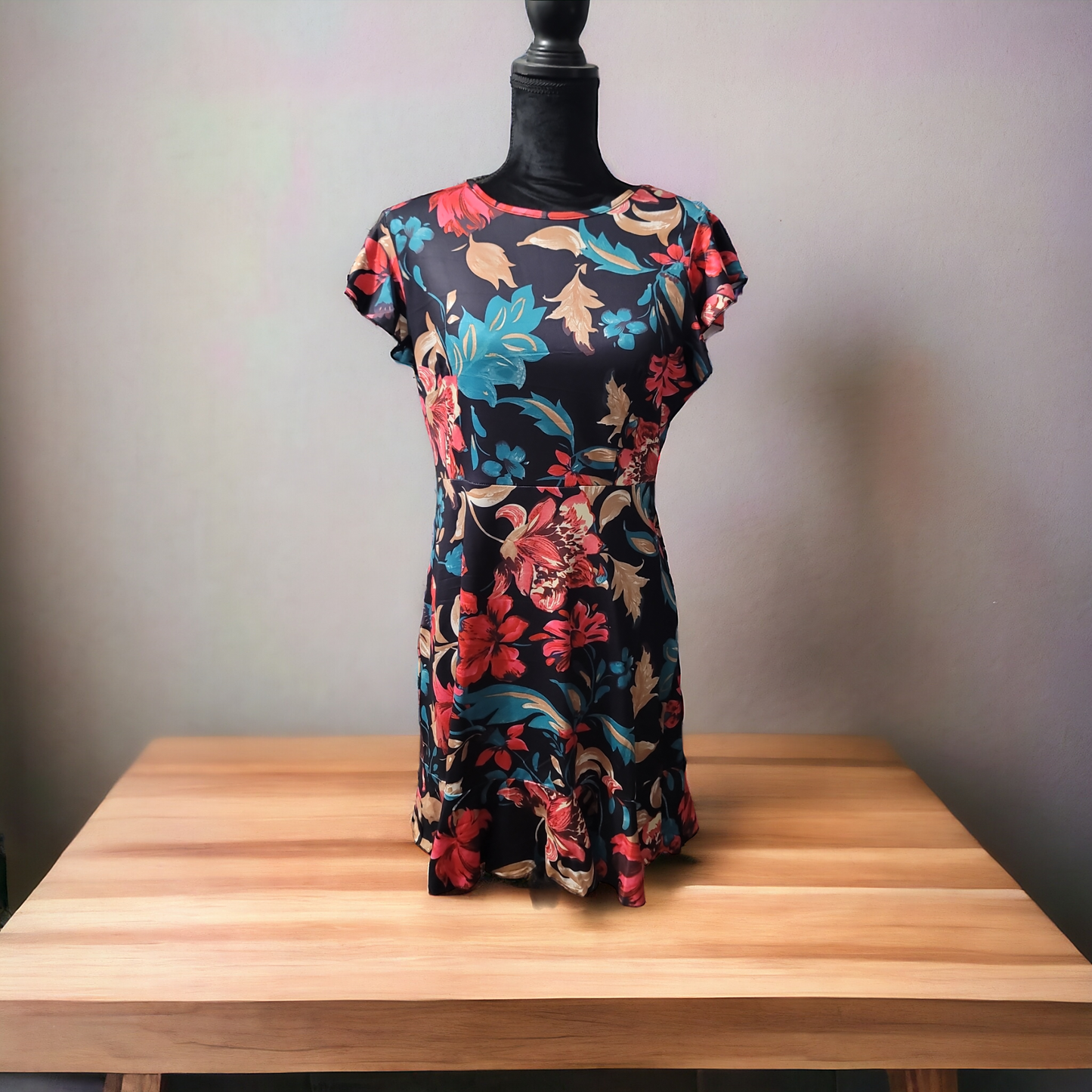 Floral Print Dress With Ruffle Hem Size L