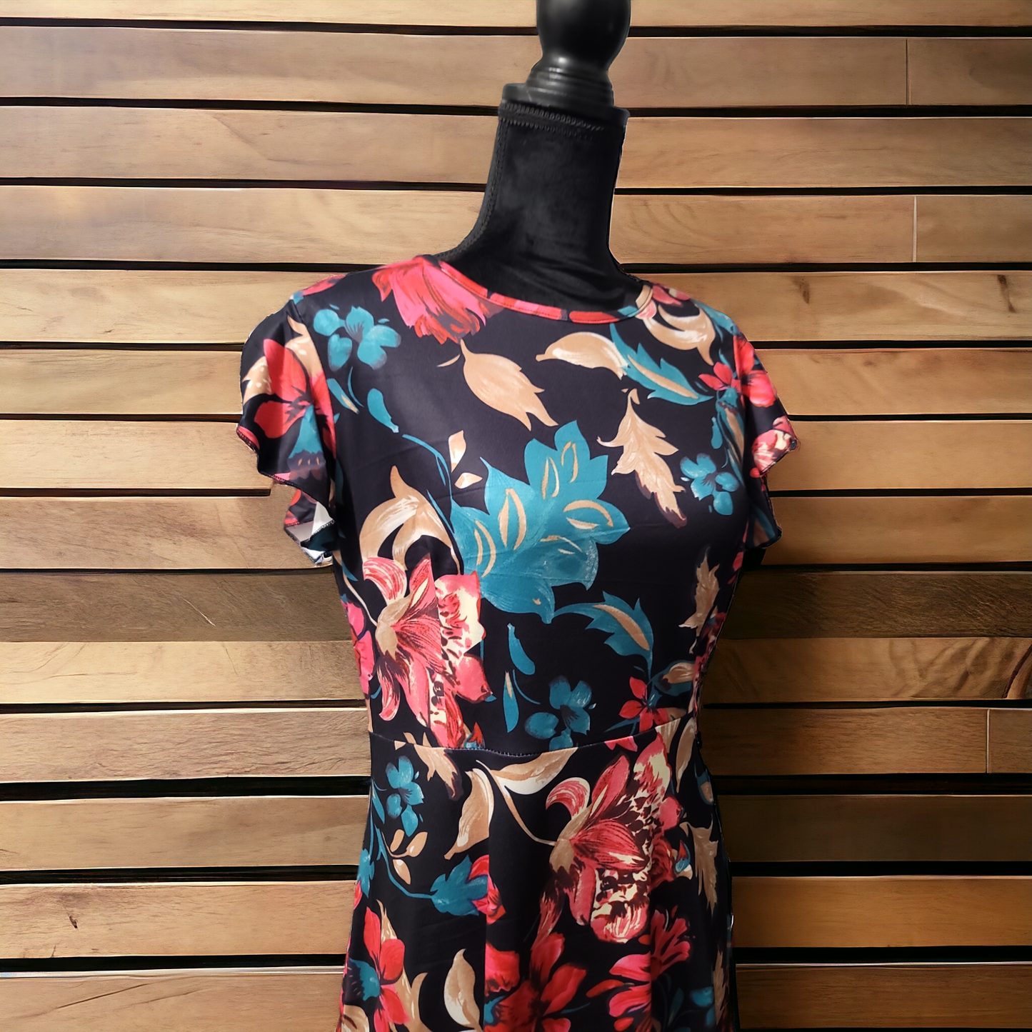 Floral Print Dress With Ruffle Hem Size L