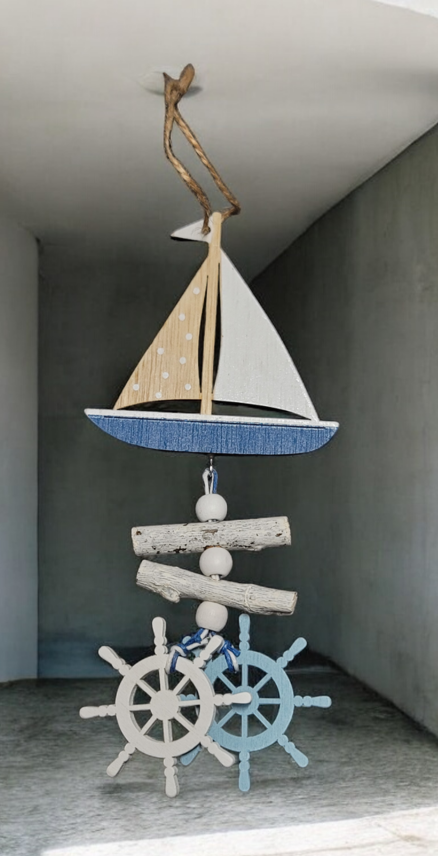 Wooden sail boat ornament