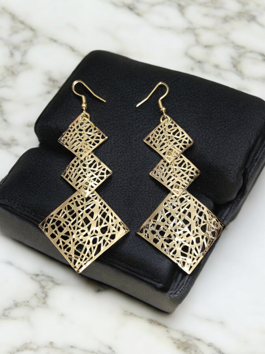 Gold tone light weight statement dangle earrings