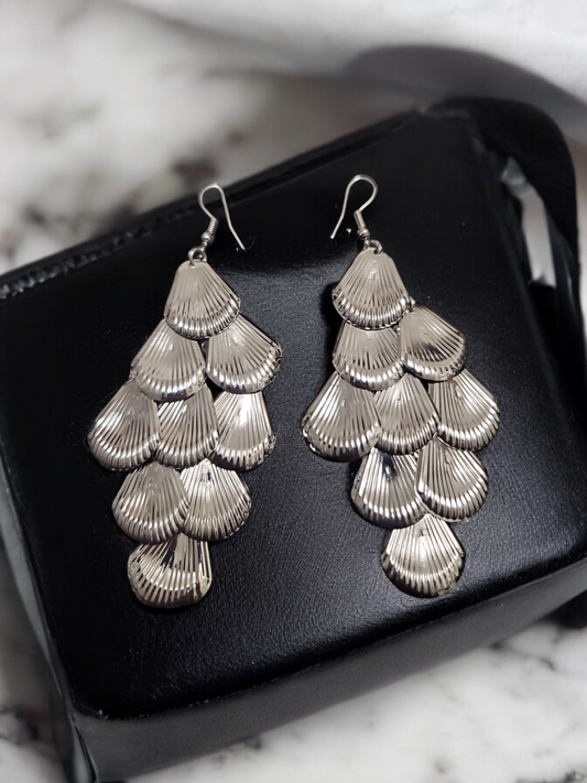 Silver tone light weight statement dangle earrings