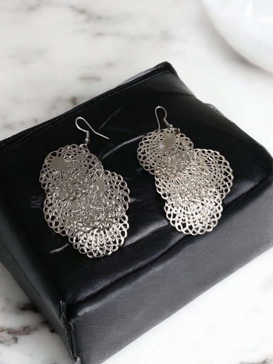 Silver tone light weight statement dangle earrings