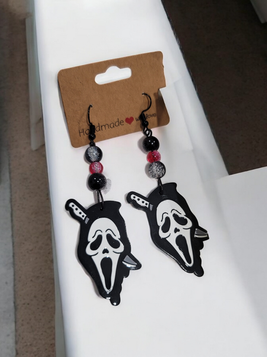 Handmade by BB Ghost Face dangle bead earrings