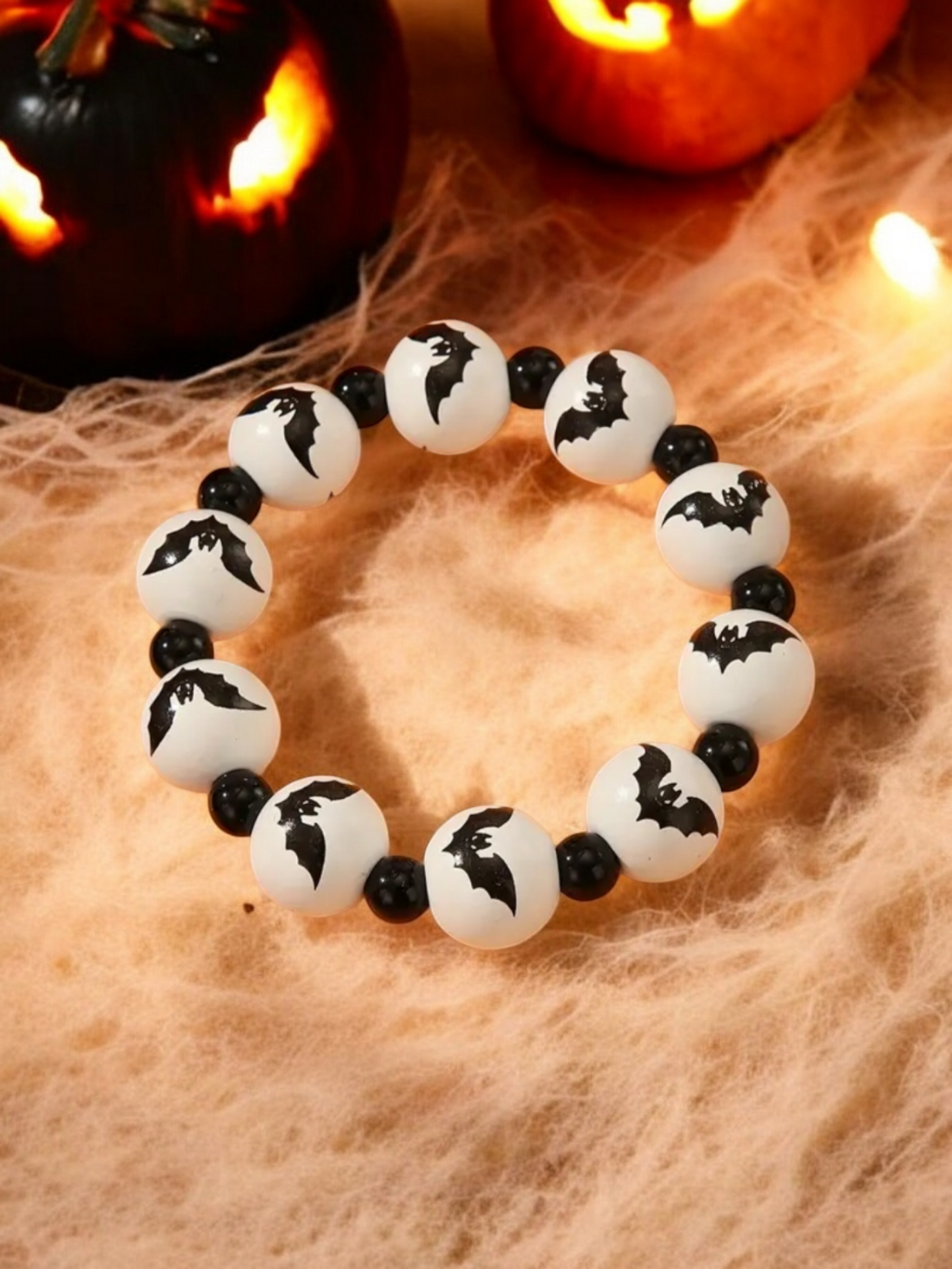 Bat halloween wood bead stretch bracelet