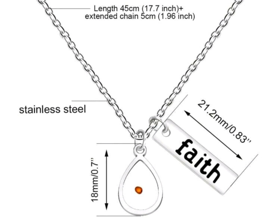 Faith Mustard Seed Water Drop Pendant Stainless Steel Necklace