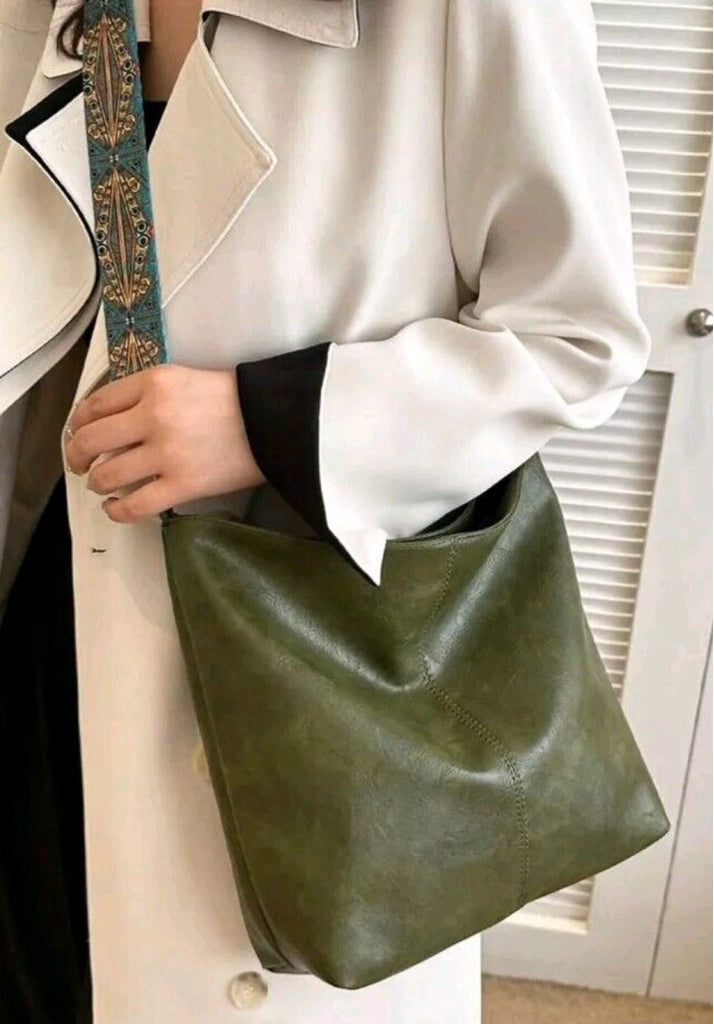 Large Green Tote Pu Leather