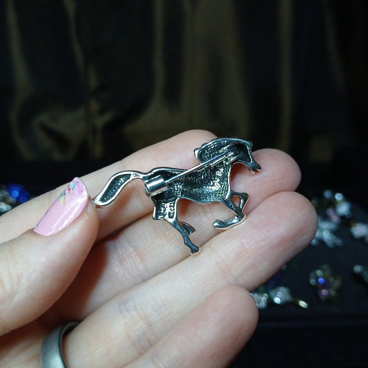 Silver Tone Horse Brooch