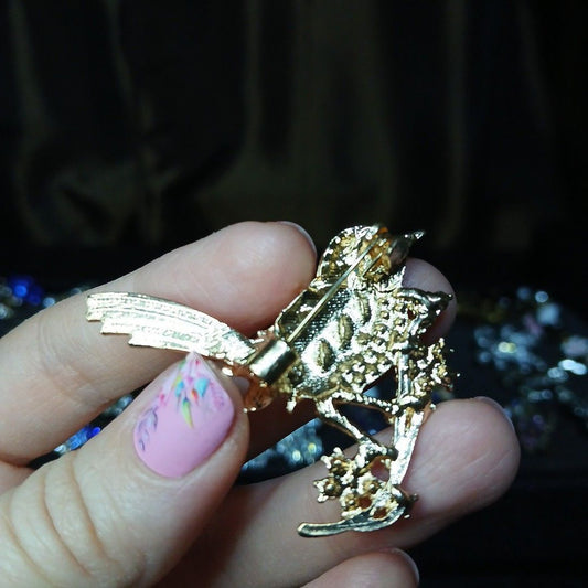 Gold Tone Rhinestone Bird Brooch