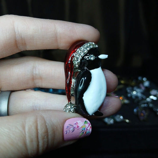 Silver Tone Penguin Christmas Brooch