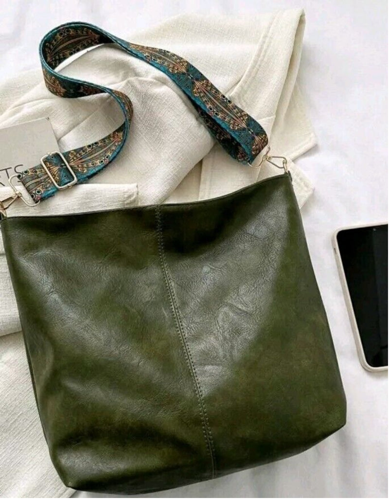 Large Green Tote Pu Leather