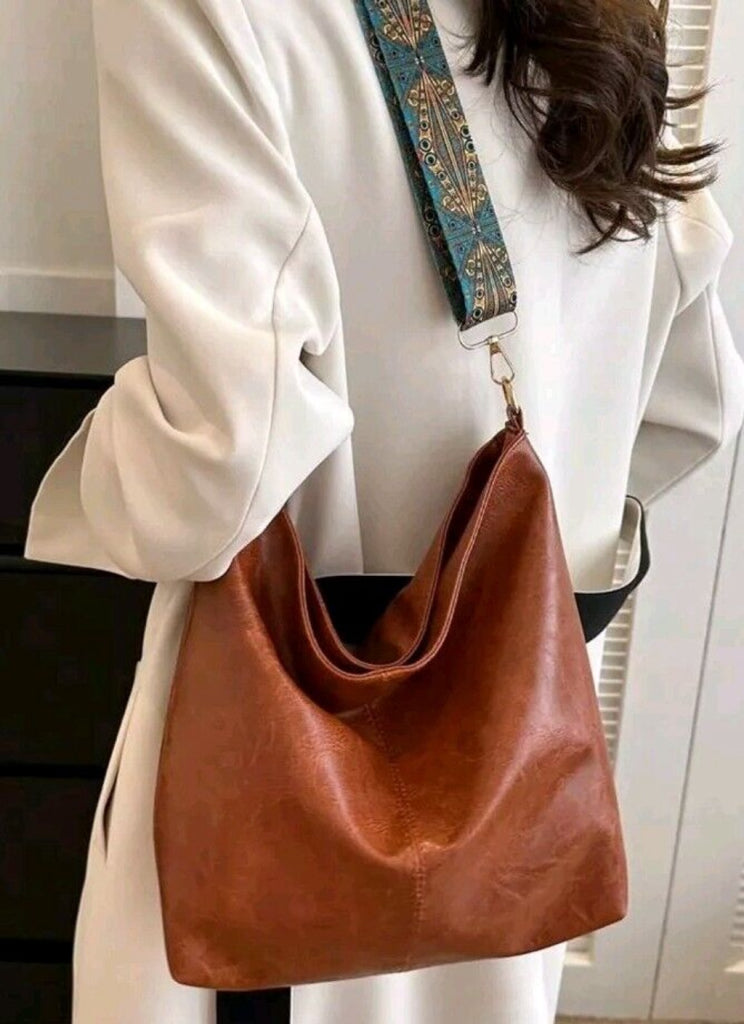 Large Brown Tote Pu Leather