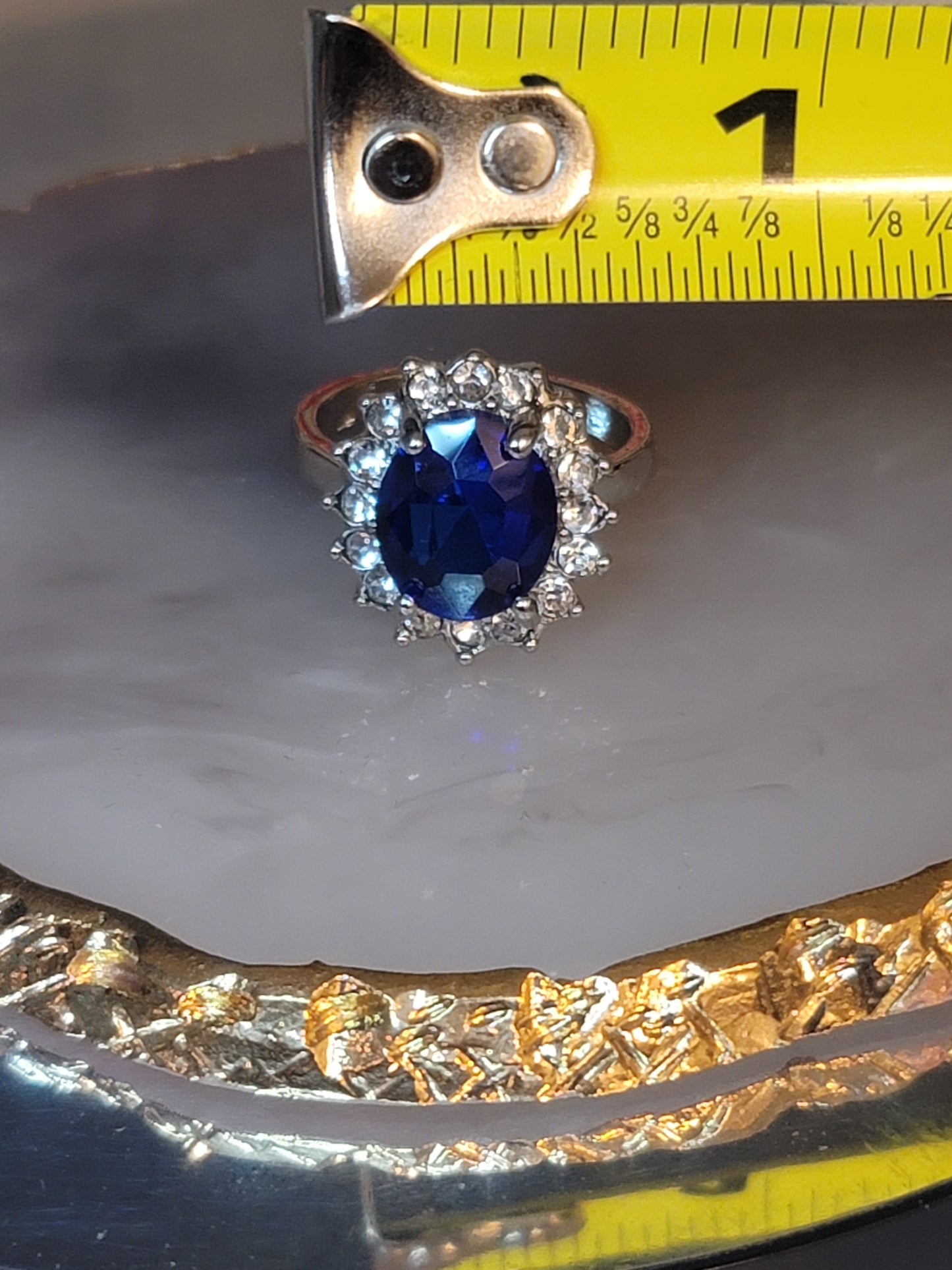Blue rhinestone silver ring size 8 1/2