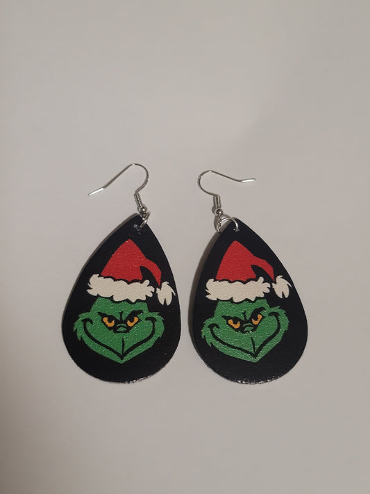 The Grinch earrings Christmas dangle hook earrings PU leather