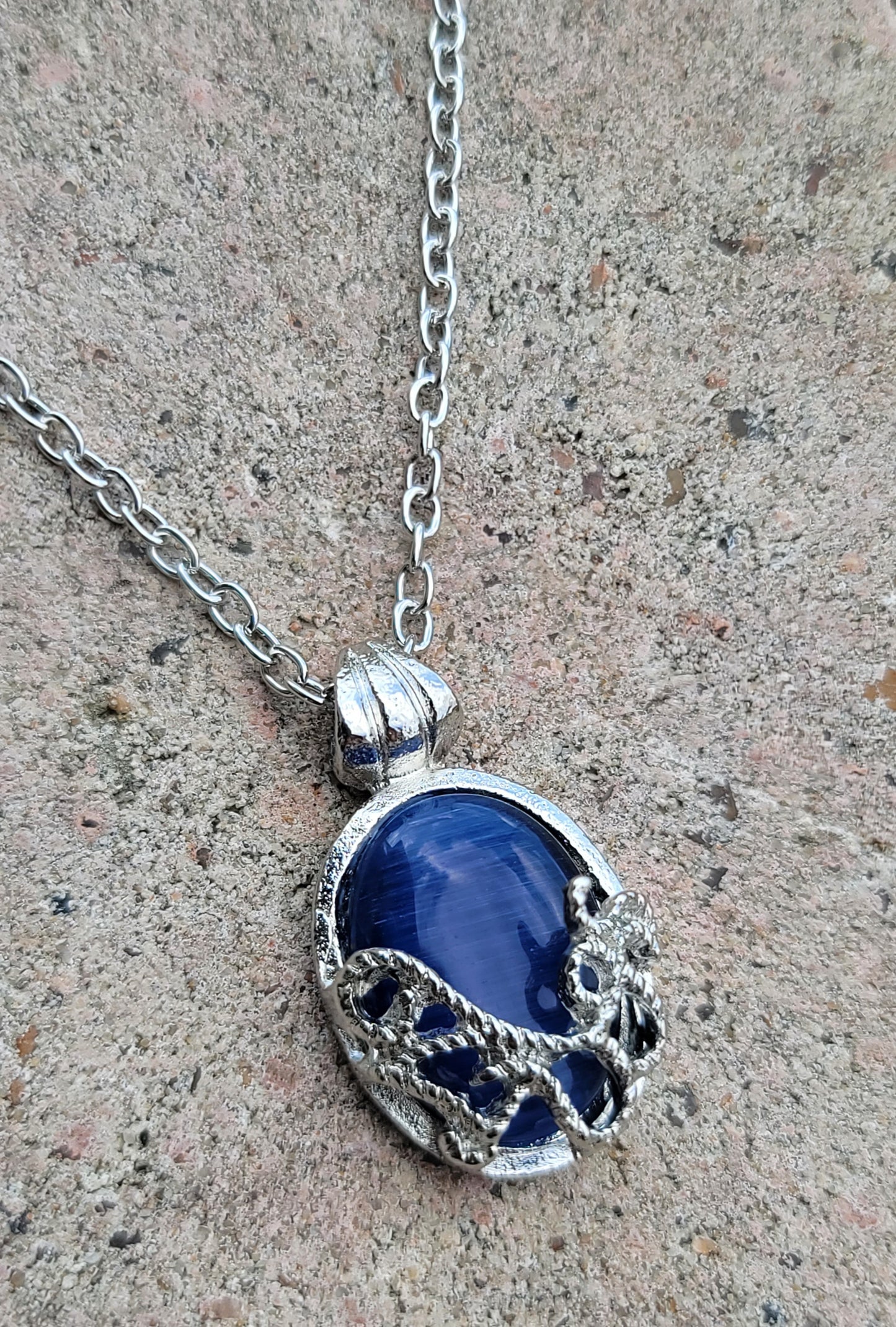 Vampire Diaries Katherine Pierce blue silver pendant necklace