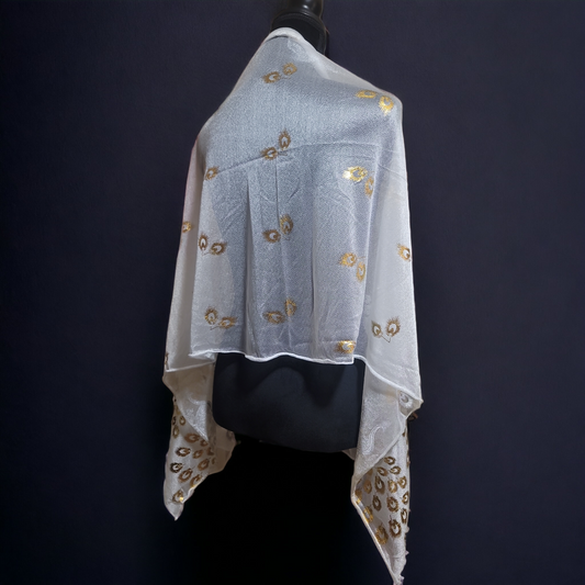 White and gold Peacock scarf wrap