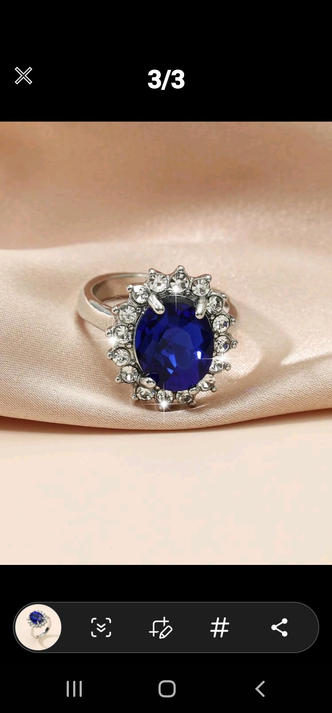 Blue rhinestone silver ring size 8 1/2