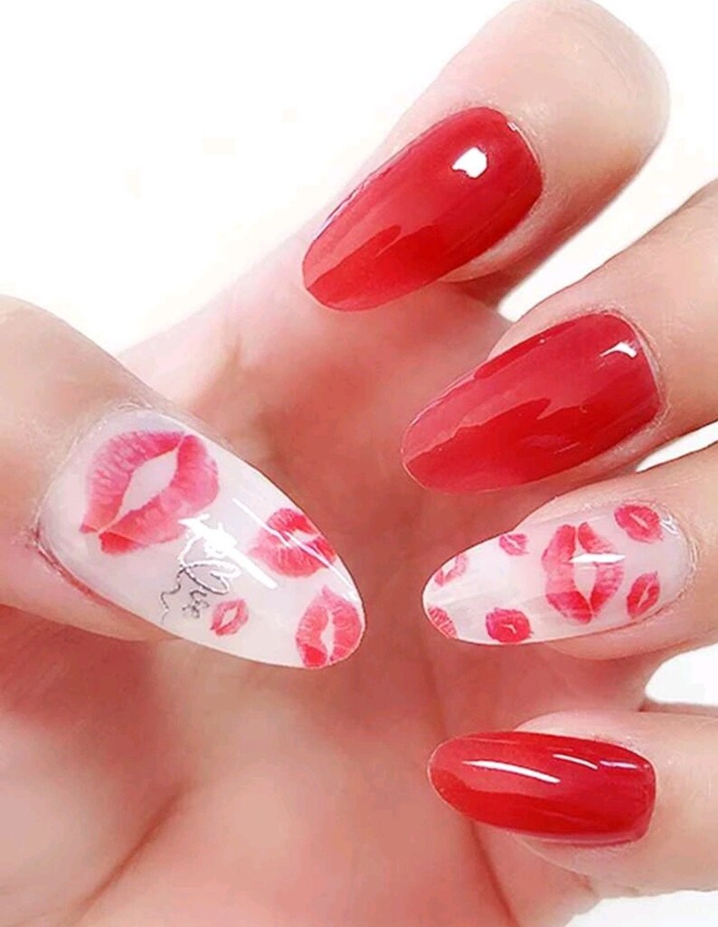Red lips nail wraps stickers diy nails
