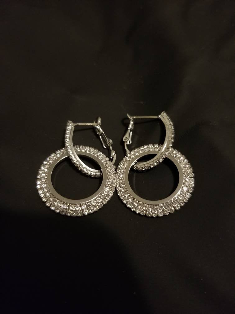 Rhinestone silver hoop earrings