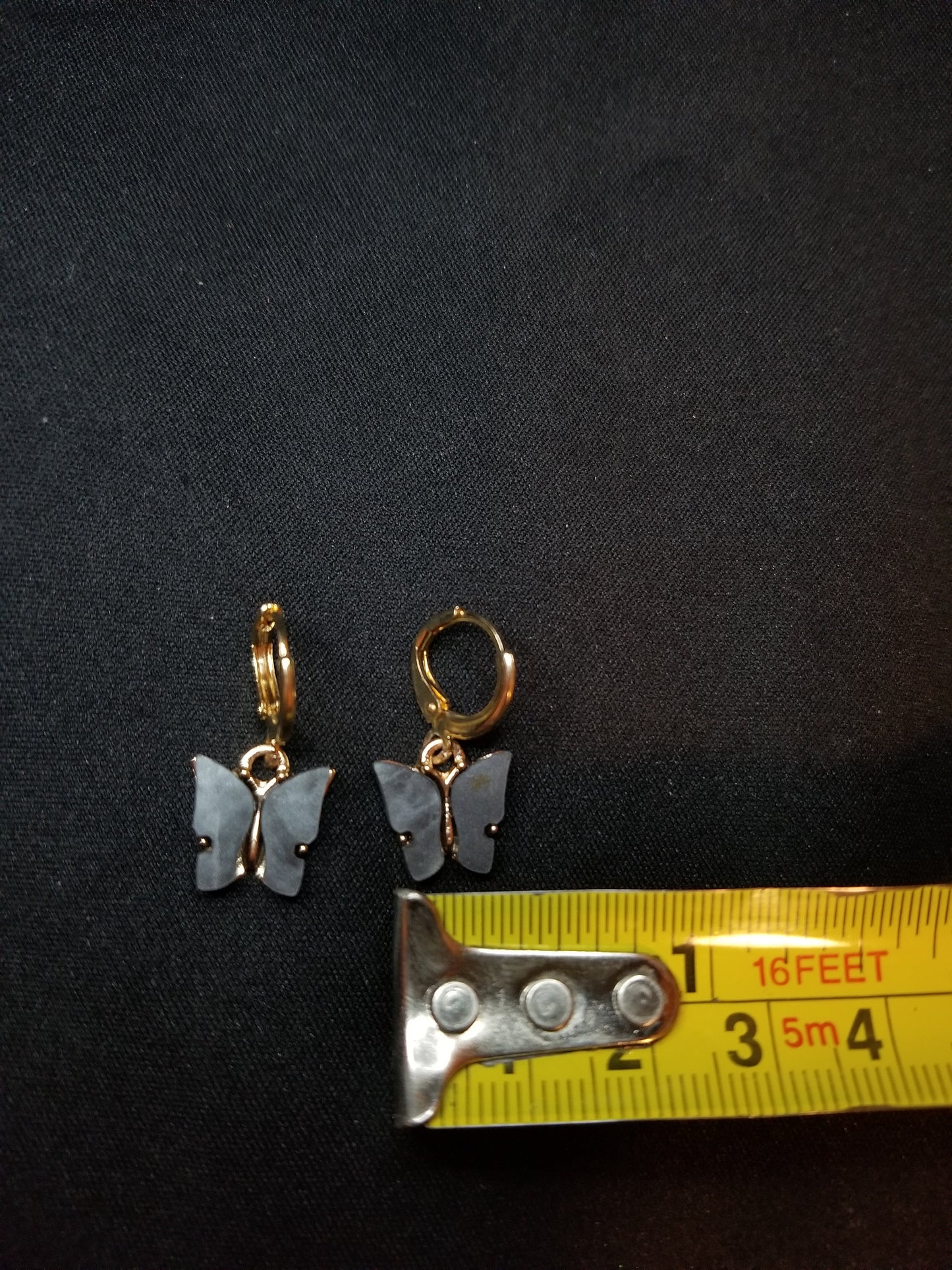 Butterfly gold dark gray black acrylic Pearl dangle charm alloy earrings